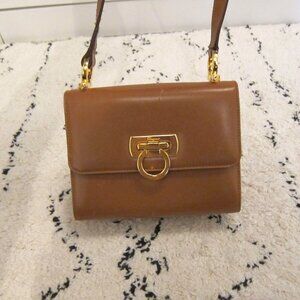 Vintage Salvatore Ferragamo Brown Leather Crossbody Box Bag